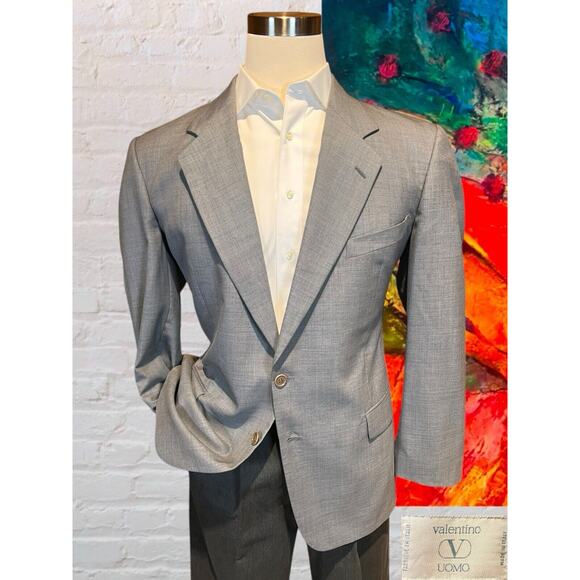 Valentino Uomo 44R Gray Nailhead Lightweight Blazer Sport Coat Jacket Note - Picture 1 of 14